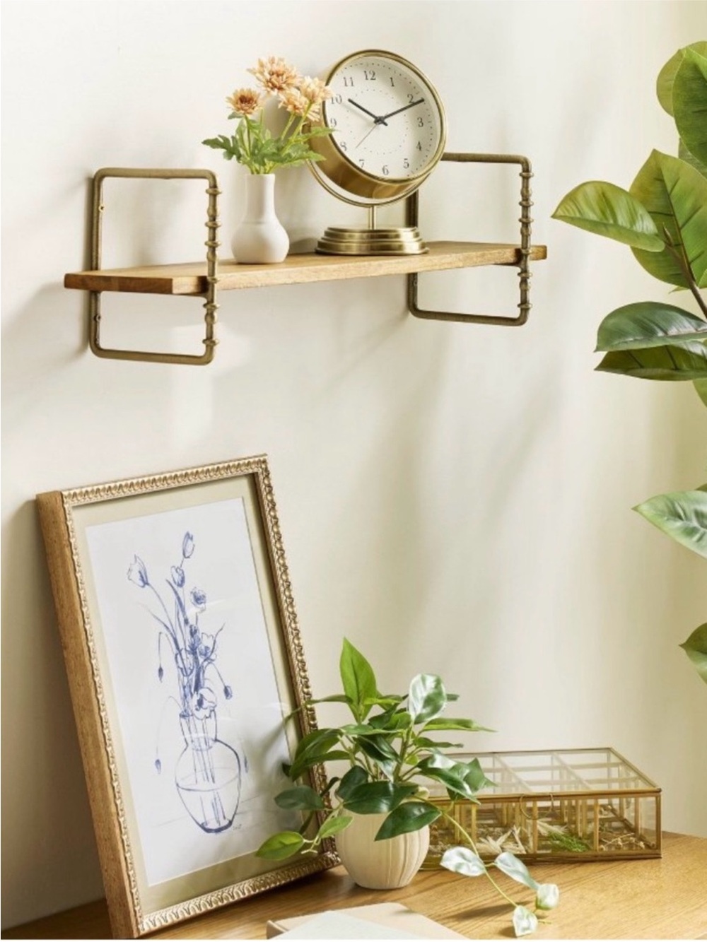 Hearth & Hand Magnolia Twisted Brass Wood Wall Shelf - Picture 4 of 4